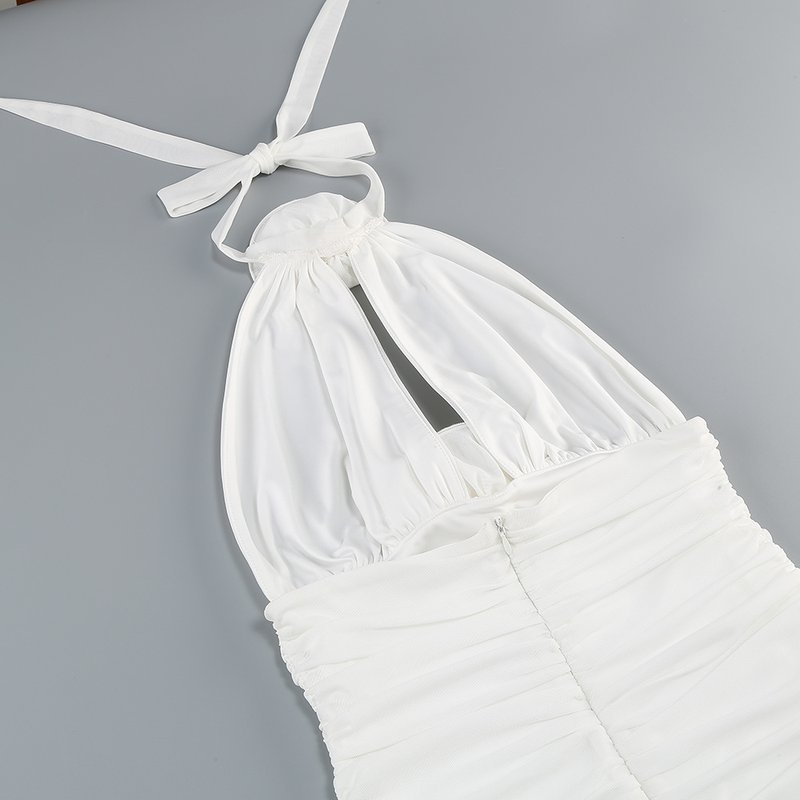 Ruched Halter White Mermaid Gown H6649