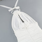 Ruched Halter White Mermaid Gown H6649