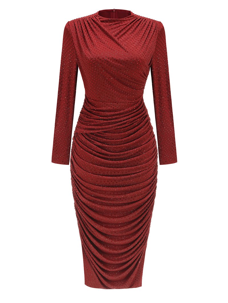 Ruched Long Sleeve Midi Dress H6677