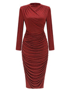 Ruched Long Sleeve Midi Dress H6677