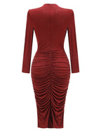 Ruched Long Sleeve Midi Dress H6677