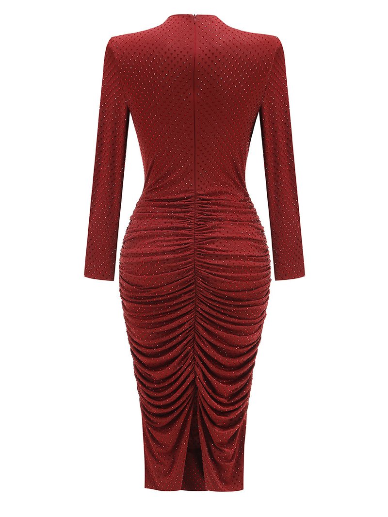 Ruched Long Sleeve Midi Dress H6677