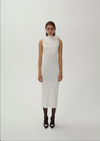 Ruched One-Shoulder White Midi Dress H6383