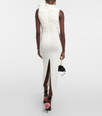 Ruched One-Shoulder White Midi Dress H6383