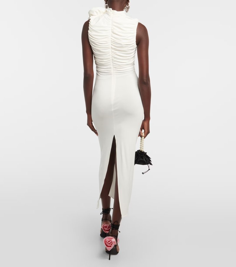Ruched One-Shoulder White Midi Dress H6383