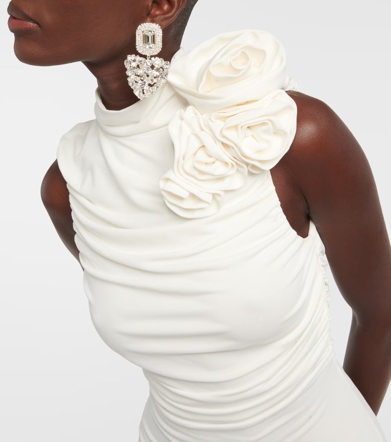 Ruched One-Shoulder White Midi Dress H6383