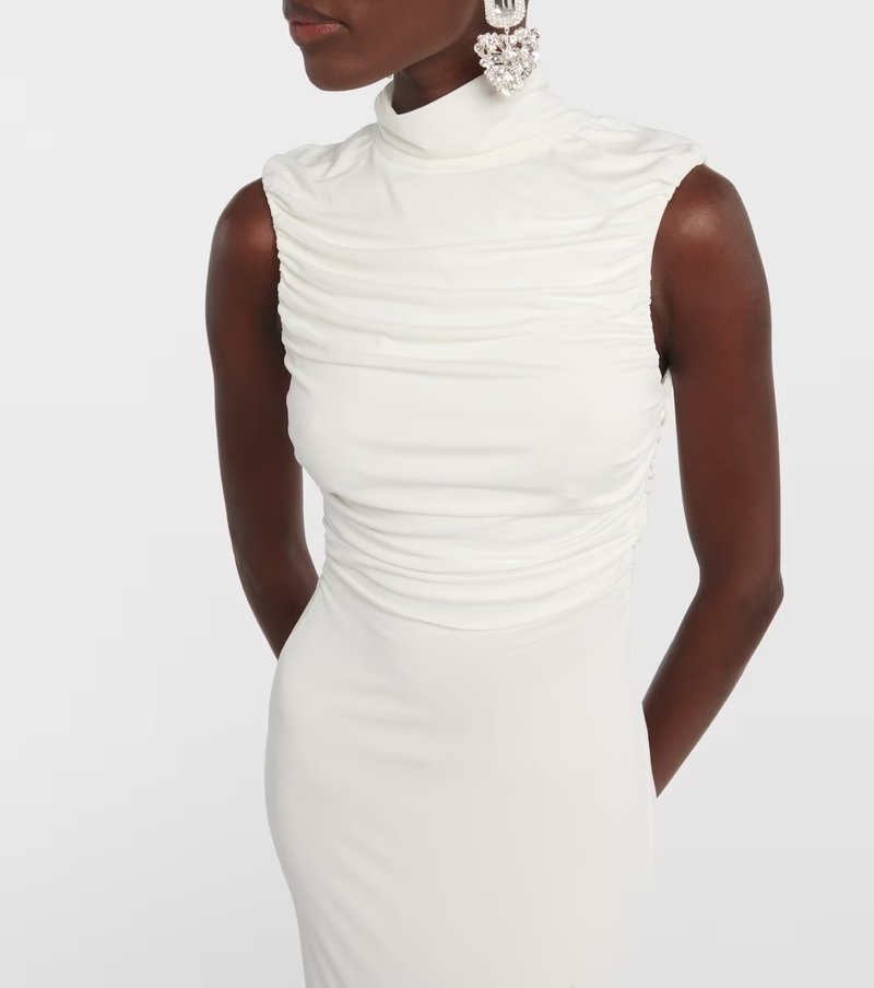 Ruched One-Shoulder White Midi Dress H6383