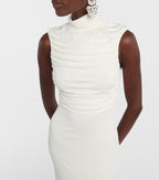 Ruched One-Shoulder White Midi Dress H6383