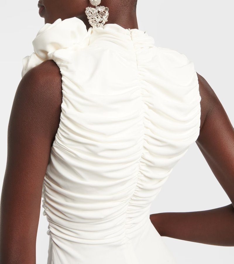 Ruched One-Shoulder White Midi Dress H6383