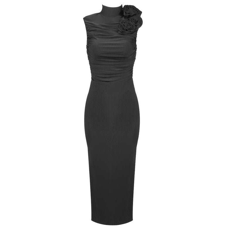 Ruched One-Shoulder White Midi Dress H6383