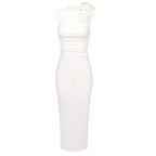 Ruched One-Shoulder White Midi Dress H6383