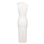 Ruched One-Shoulder White Midi Dress H6383