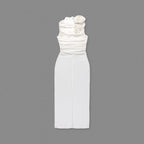Ruched One-Shoulder White Midi Dress H6383
