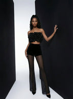 Ruffle Crop Top & Sheer Wide Leg Pants Set H7123