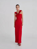 Ruffle Strapless Red Maxi Dress H7138