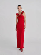Ruffle Strapless Red Maxi Dress H7138