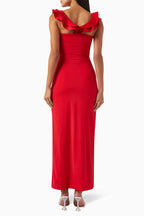 Ruffle Strapless Red Maxi Dress H7138