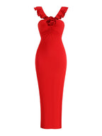 Ruffle Strapless Red Maxi Dress H7138