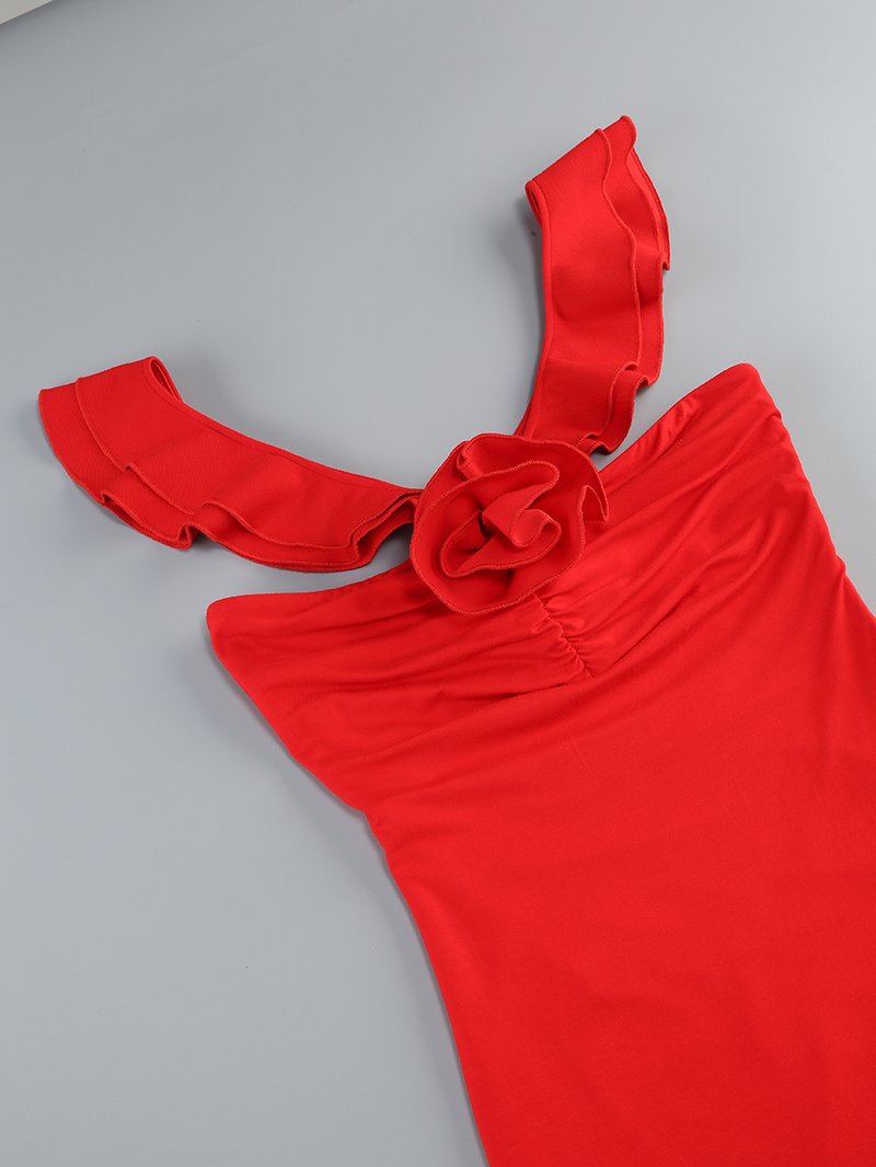 Ruffle Strapless Red Maxi Dress H7138