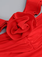 Ruffle Strapless Red Maxi Dress H7138