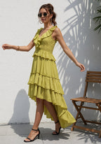 Ruffle Tiered Asymmetric Midi Dress H7088