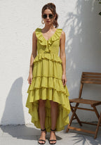 Ruffle Tiered Asymmetric Midi Dress H7088