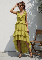 Ruffle Tiered Asymmetric Midi Dress H7088