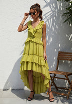 Ruffle Tiered Asymmetric Midi Dress H7088