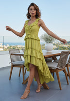 Ruffle Tiered Asymmetric Midi Dress H7088