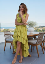Ruffle Tiered Asymmetric Midi Dress H7088