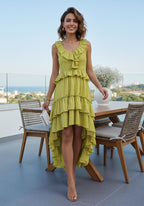 Ruffle Tiered Asymmetric Midi Dress H7088