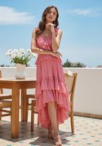 Ruffle Tiered Asymmetric Midi Dress H7088