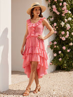 Ruffle Tiered Asymmetric Midi Dress H7088