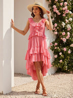 Ruffle Tiered Asymmetric Midi Dress H7088