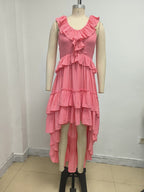 Ruffle Tiered Asymmetric Midi Dress H7088