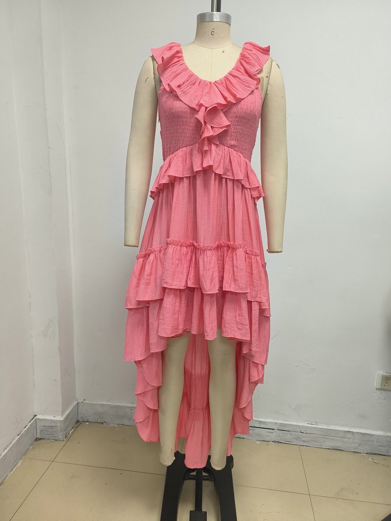 Ruffle Tiered Asymmetric Midi Dress H7088