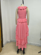 Ruffle Tiered Asymmetric Midi Dress H7088