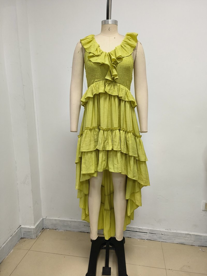 Ruffle Tiered Asymmetric Midi Dress H7088