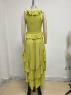 Ruffle Tiered Asymmetric Midi Dress H7088