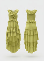 Ruffle Tiered Asymmetric Midi Dress H7088