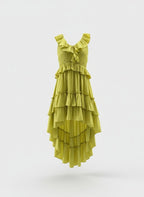 Ruffle Tiered Asymmetric Midi Dress H7088