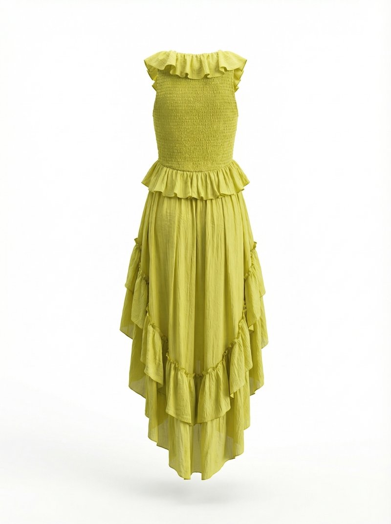 Ruffle Tiered Asymmetric Midi Dress H7088