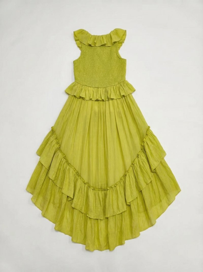 Ruffle Tiered Asymmetric Midi Dress H7088