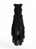 Ruffle Tiered Asymmetric Midi Dress H7088