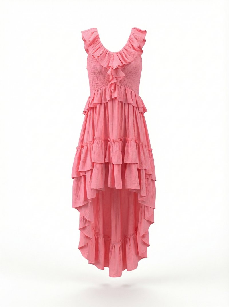 Ruffle Tiered Asymmetric Midi Dress H7088