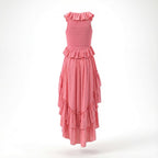 Ruffle Tiered Asymmetric Midi Dress H7088