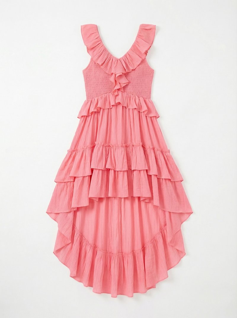 Ruffle Tiered Asymmetric Midi Dress H7088