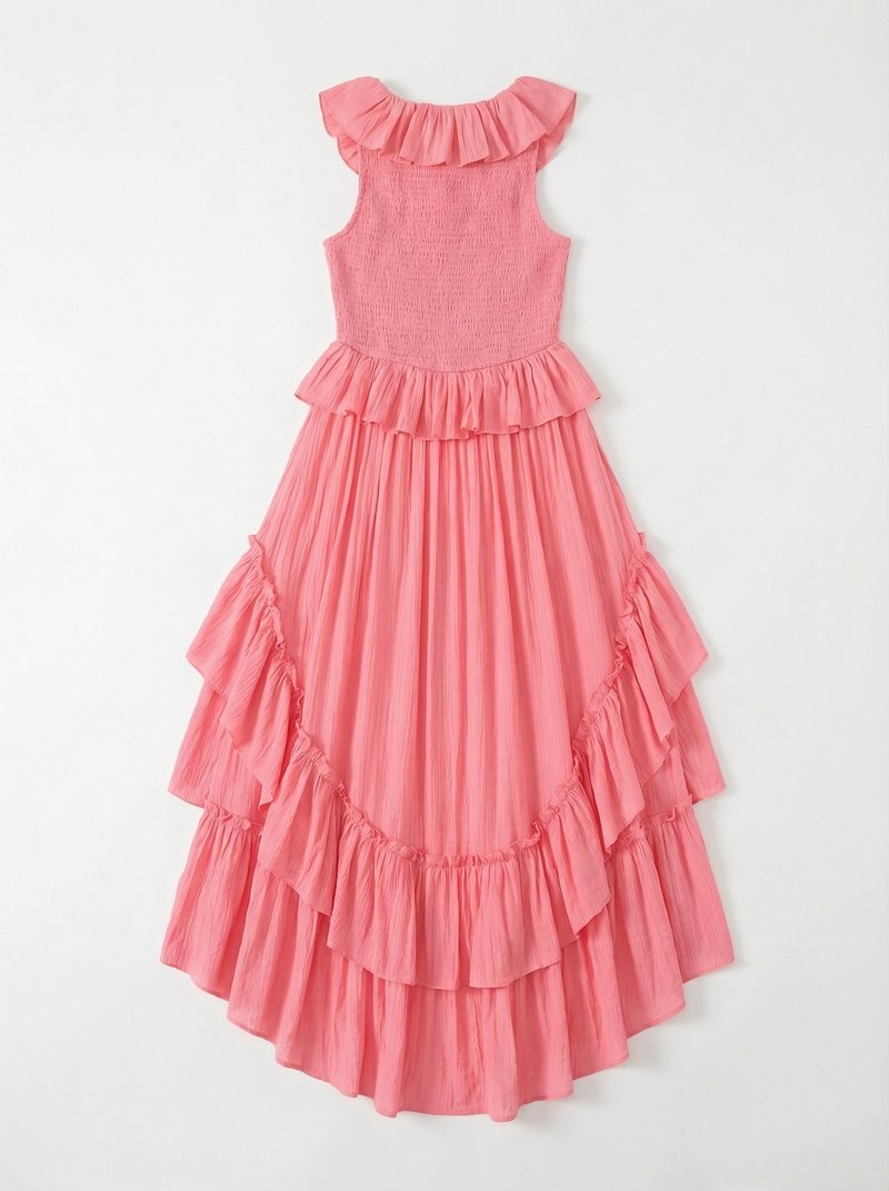 Ruffle Tiered Asymmetric Midi Dress H7088