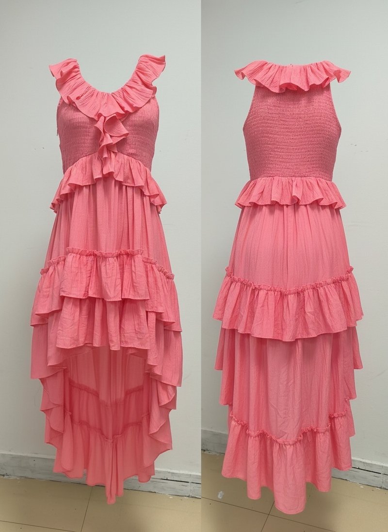 Ruffle Tiered Asymmetric Midi Dress H7088