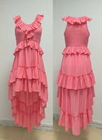 Ruffle Tiered Asymmetric Midi Dress H7088